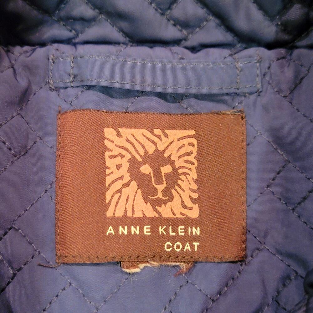 Anne Klein Blue Quilted A-Line Mid Length Snap Front Coat Size L/XL Chic - Picture 7 of 16